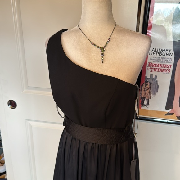 White by Vera Wang Formal Black One-Shoulder Dress with Sash in Ebony Si… - Picture 10 of 14